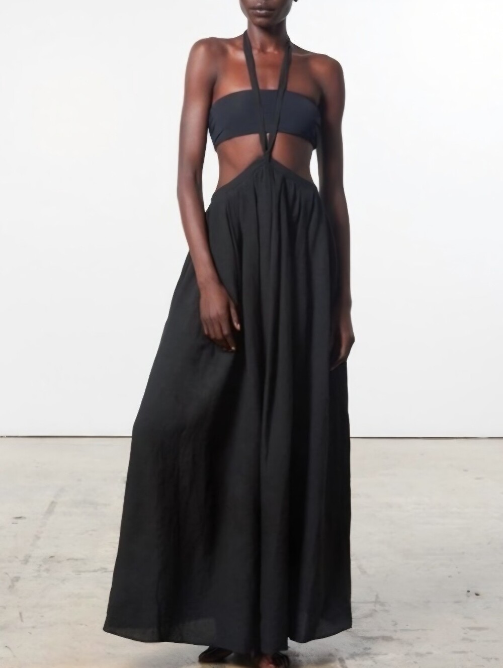 MARA HOFFMAN NWT Graziella Convertable Black Linen Halter Dress/Maxi Skirt SZ L